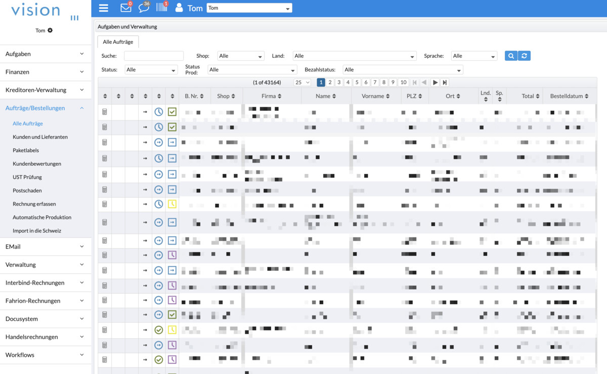 Screenshot von Vision Admin Backend