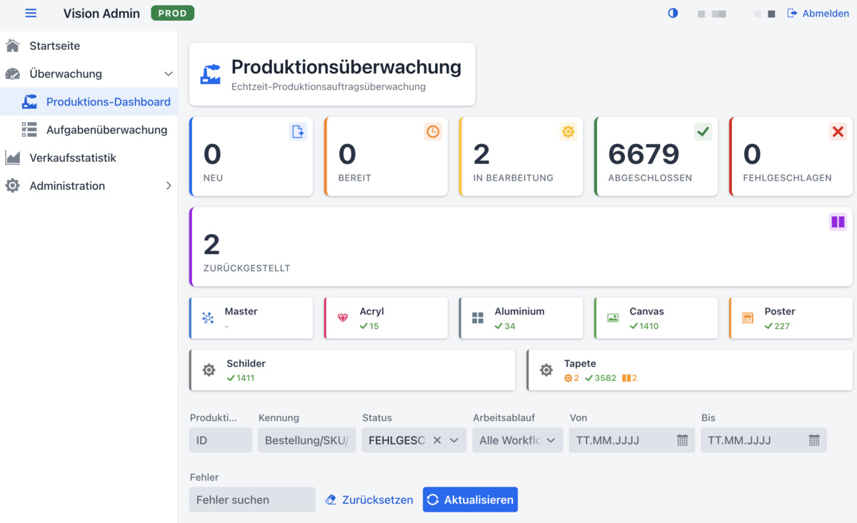 Screenshot von Vision Production